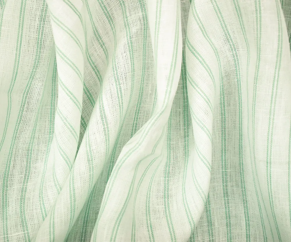 Green-White Spence Bryson Stripe Irish Linen Slub Woven Fabric