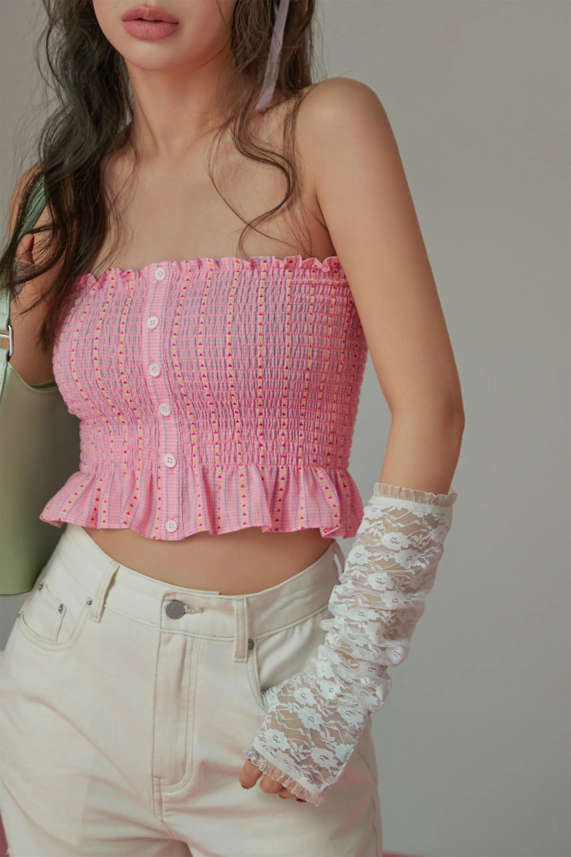 Heart Ruffle Button Tube Top