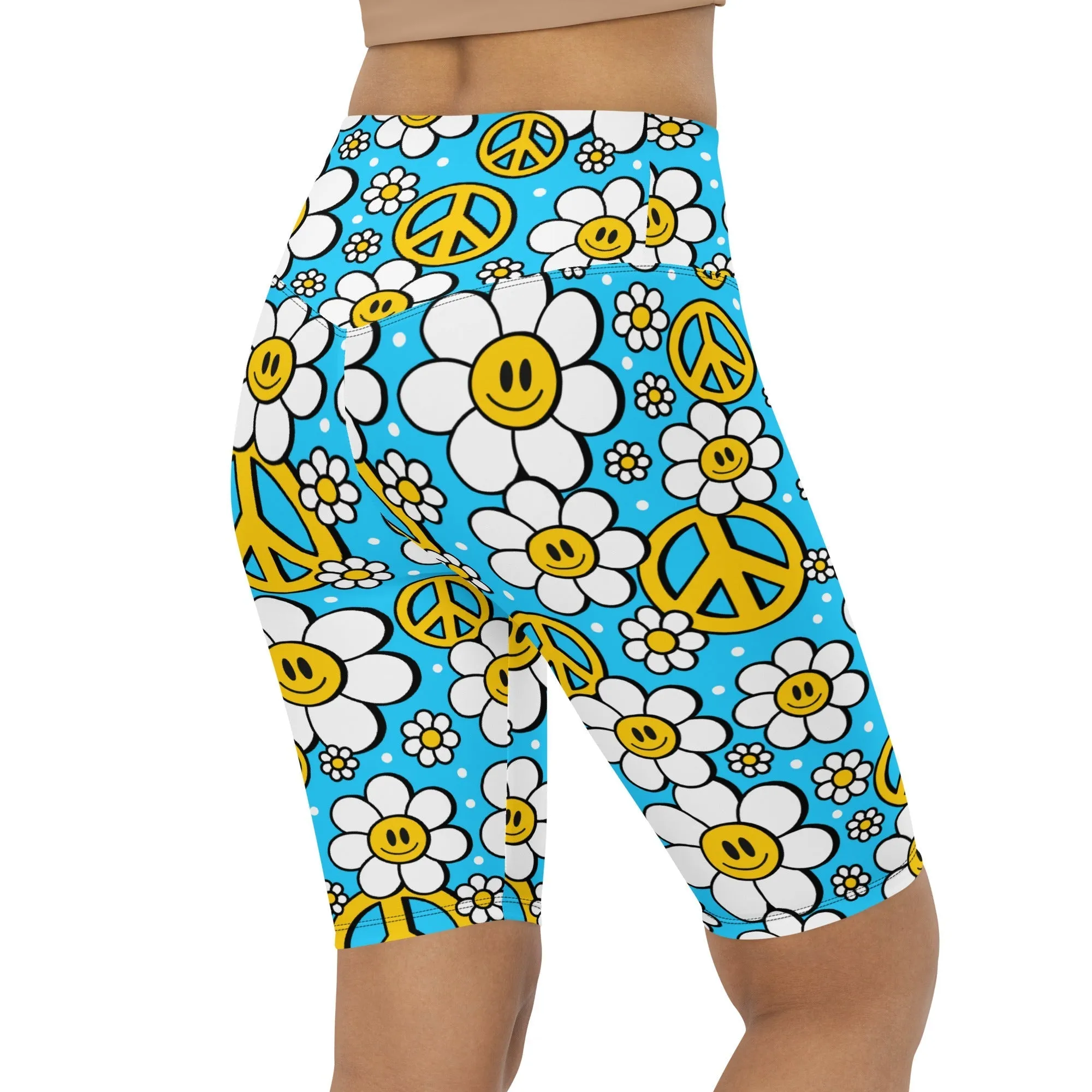 Hippie Flower Pattern Biker Shorts