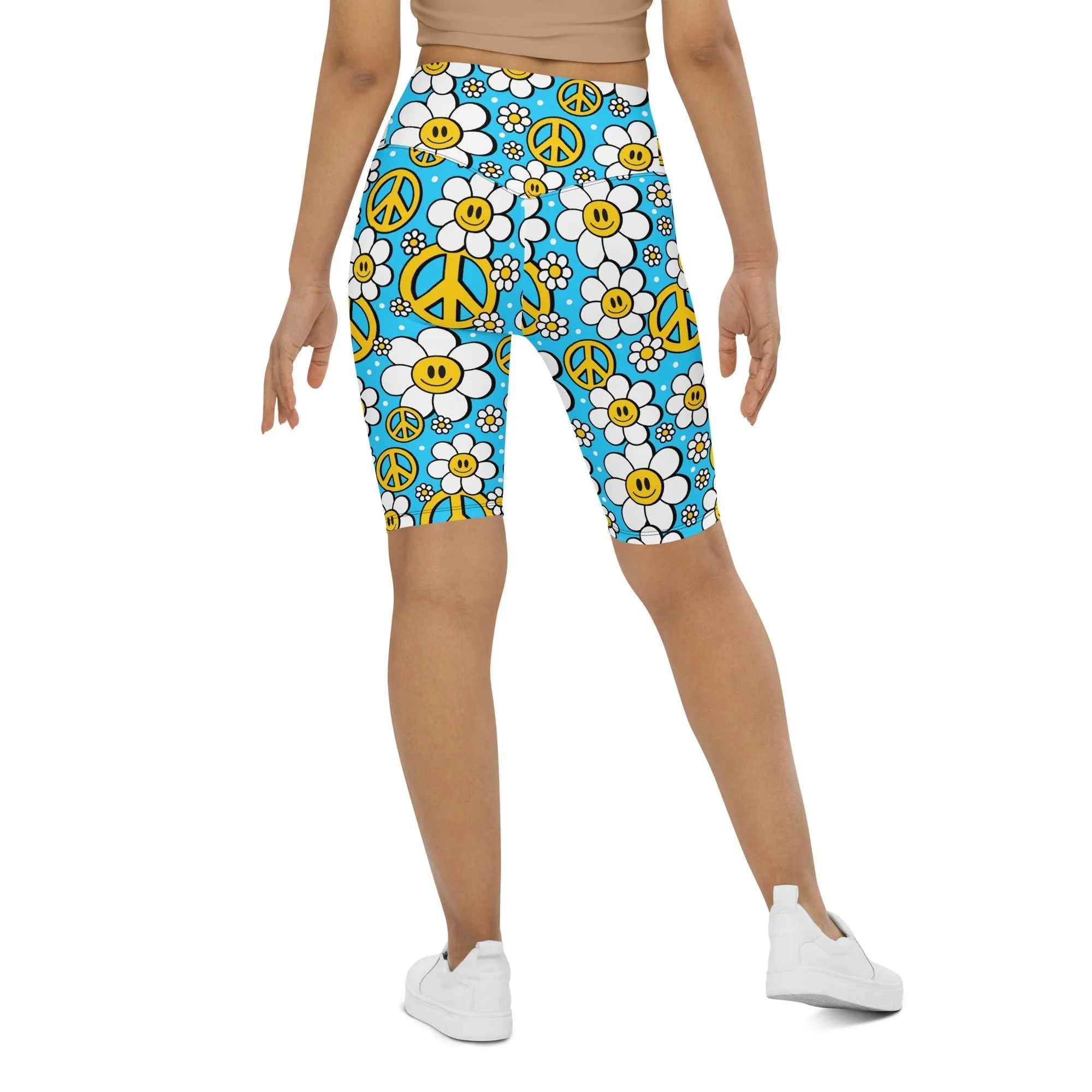 Hippie Flower Pattern Biker Shorts