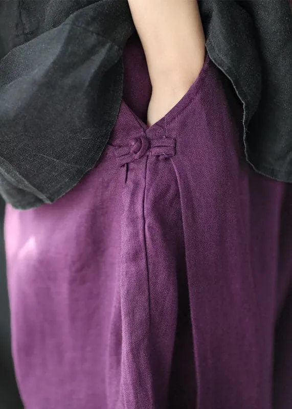 Italian Purple Oriental High Waist Linen Harem Pants Summer