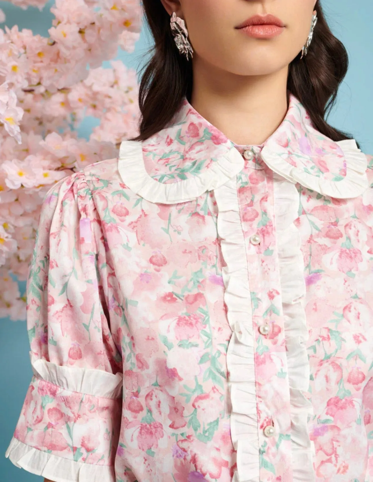 Kanzan Floral Ruffle Blouse