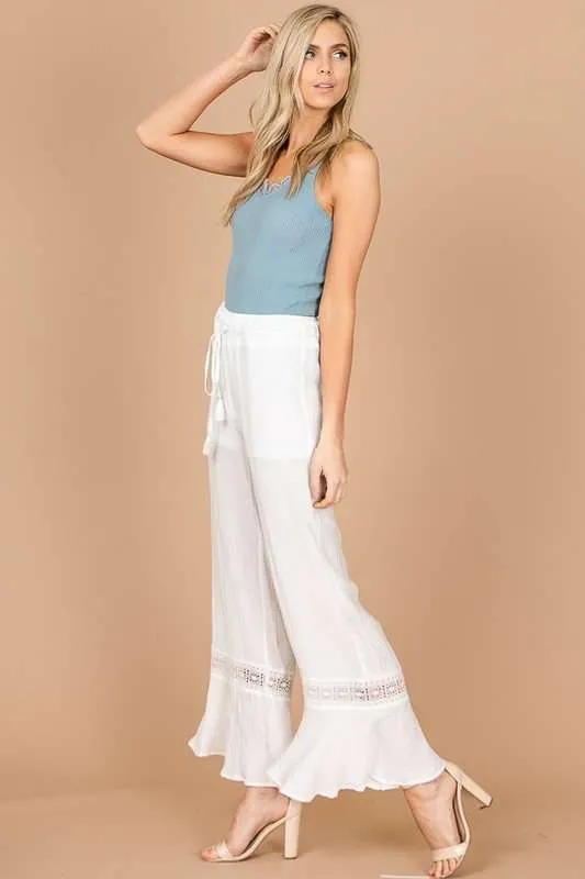 Laced Sheer Wide Leg Palazzo Pants