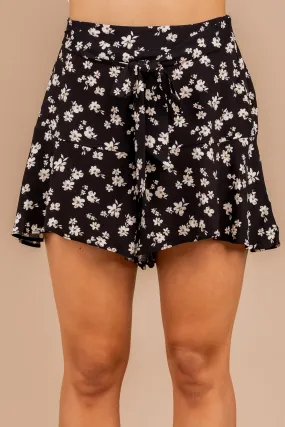 Let's Go Back Black Floral Shorts