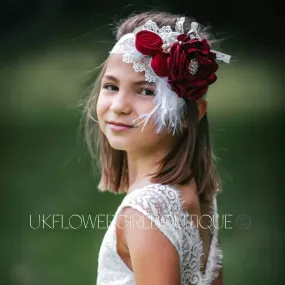 Luxe Elora Headband - Burgundy / Wine Flower