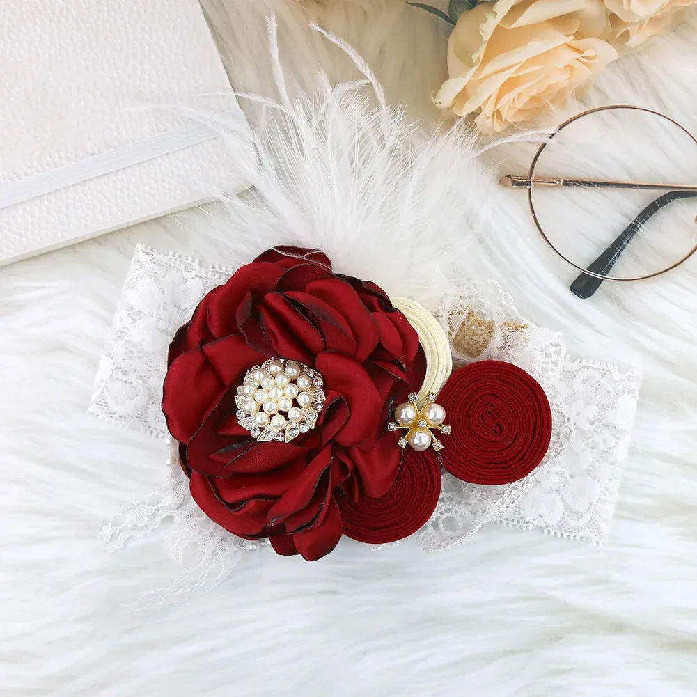 Luxe Elora Headband - Burgundy / Wine Flower