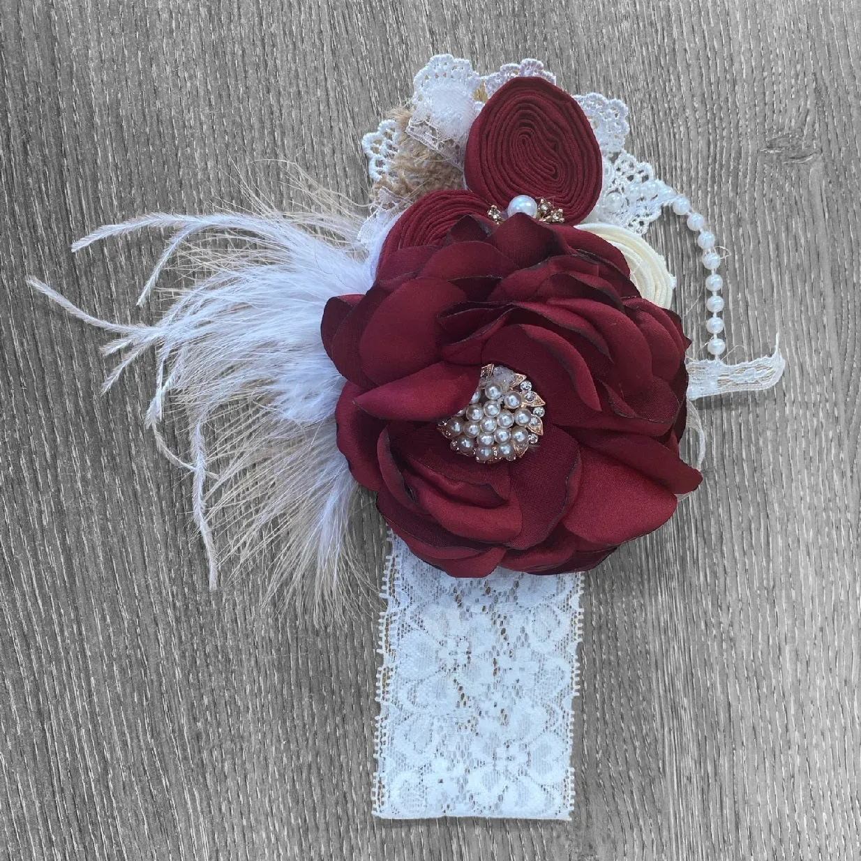 Luxe Elora Headband - Burgundy / Wine Flower