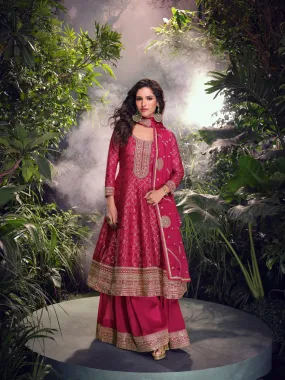 Magenta Embroidered Jacquard Silk Palazzo Set