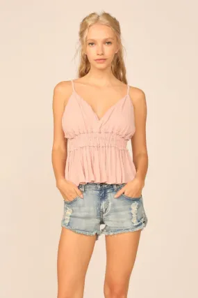 Mauve Cross Front Top W/ Ruffle Bottom