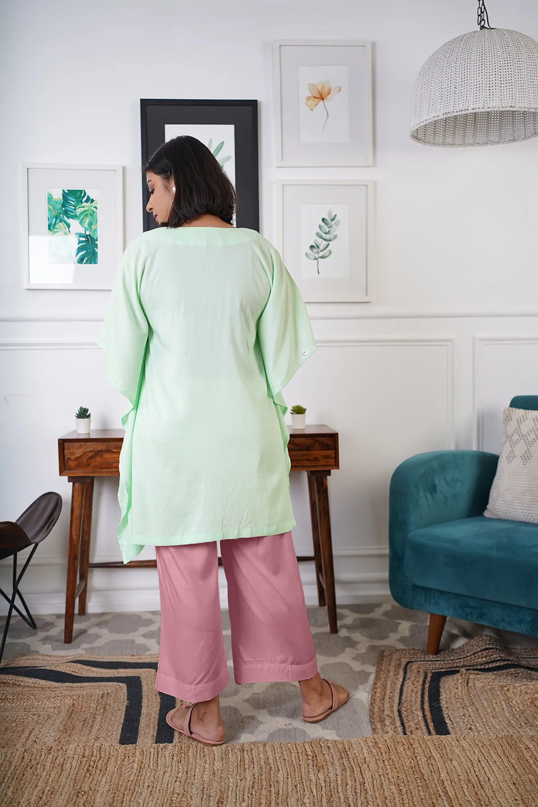 Mint Rayon Kurti & Blush Palazzo - Nazakat