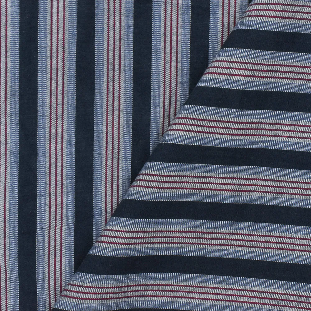 Navy-Red-Gray Famous Maker Stripe Stretch Spandex Cotton Shirting Fabric