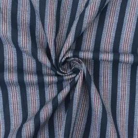 Navy-Red-Gray Famous Maker Stripe Stretch Spandex Cotton Shirting Fabric