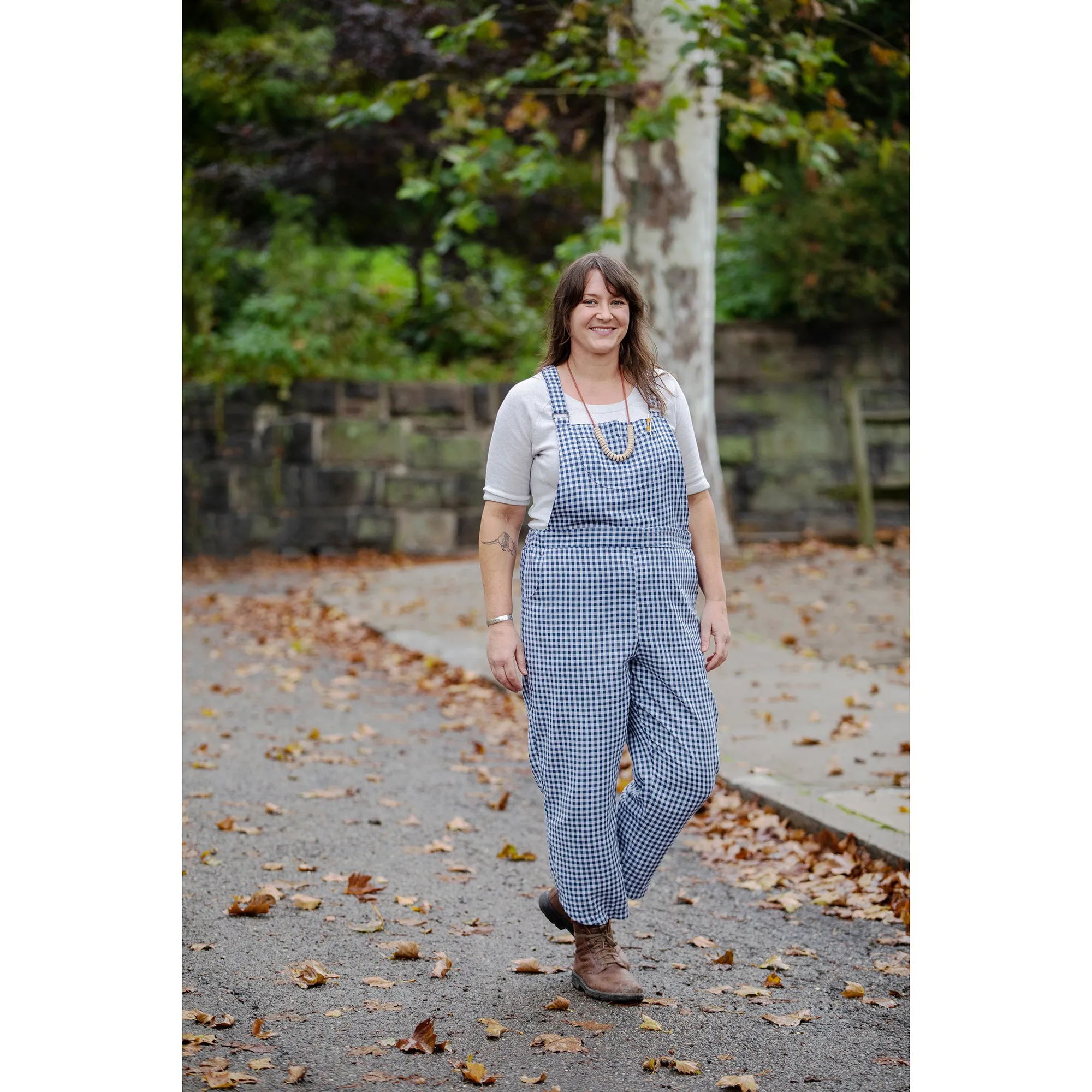 Nikki Overalls in Organic Cotton Double Gauze Blue and White Gingham