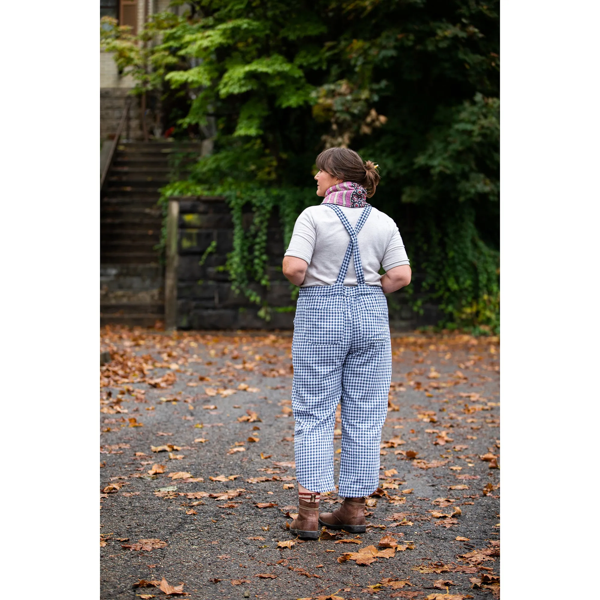 Nikki Overalls in Organic Cotton Double Gauze Blue and White Gingham