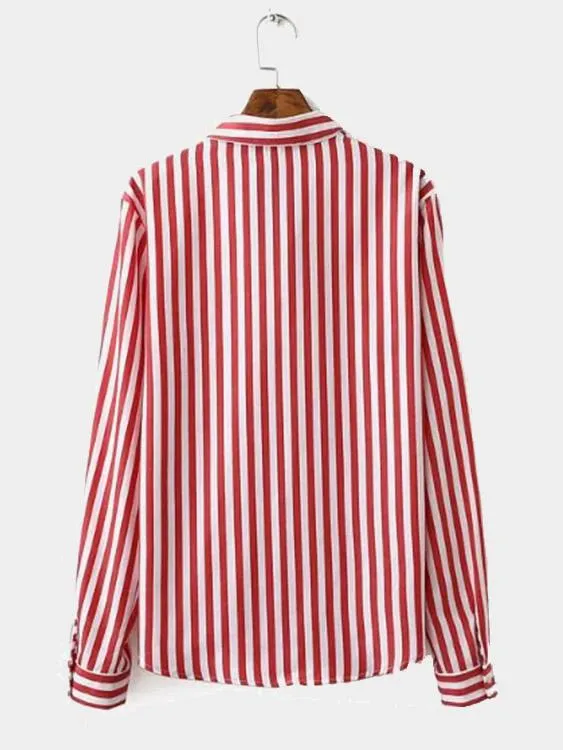 OEM ODM Stripe Long Sleeve Red Blouses