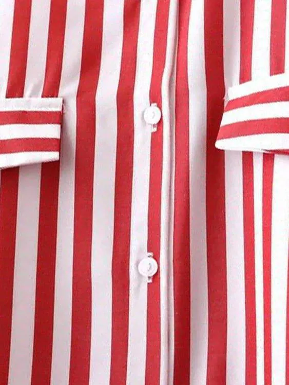 OEM ODM Stripe Long Sleeve Red Blouses