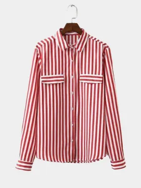 OEM ODM Stripe Long Sleeve Red Blouses