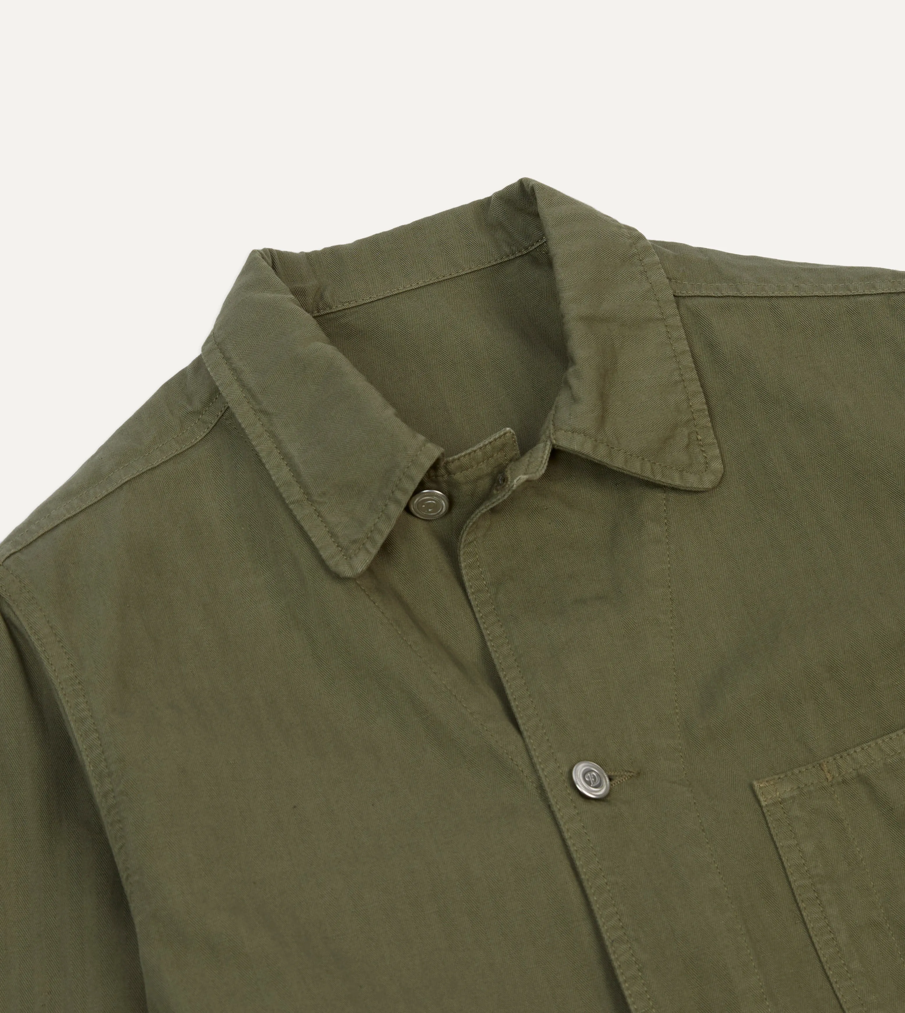 Olive Cotton-Linen Herringbone Fatigue Jacket