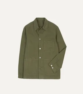 Olive Cotton-Linen Herringbone Fatigue Jacket