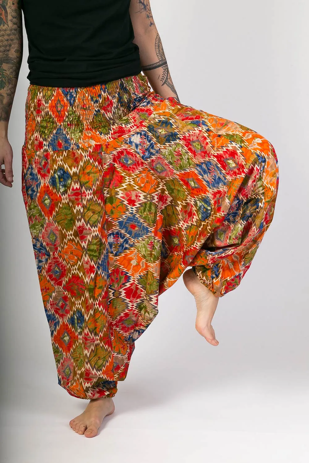 Orange Print Cotton Harem Yoga Jumpsuit Pants