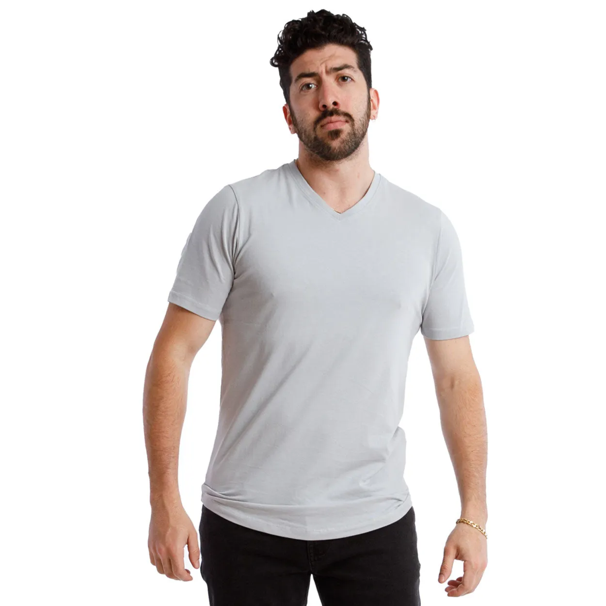 Organic V-Neck T-Shirt 3 Pack / Light Grey