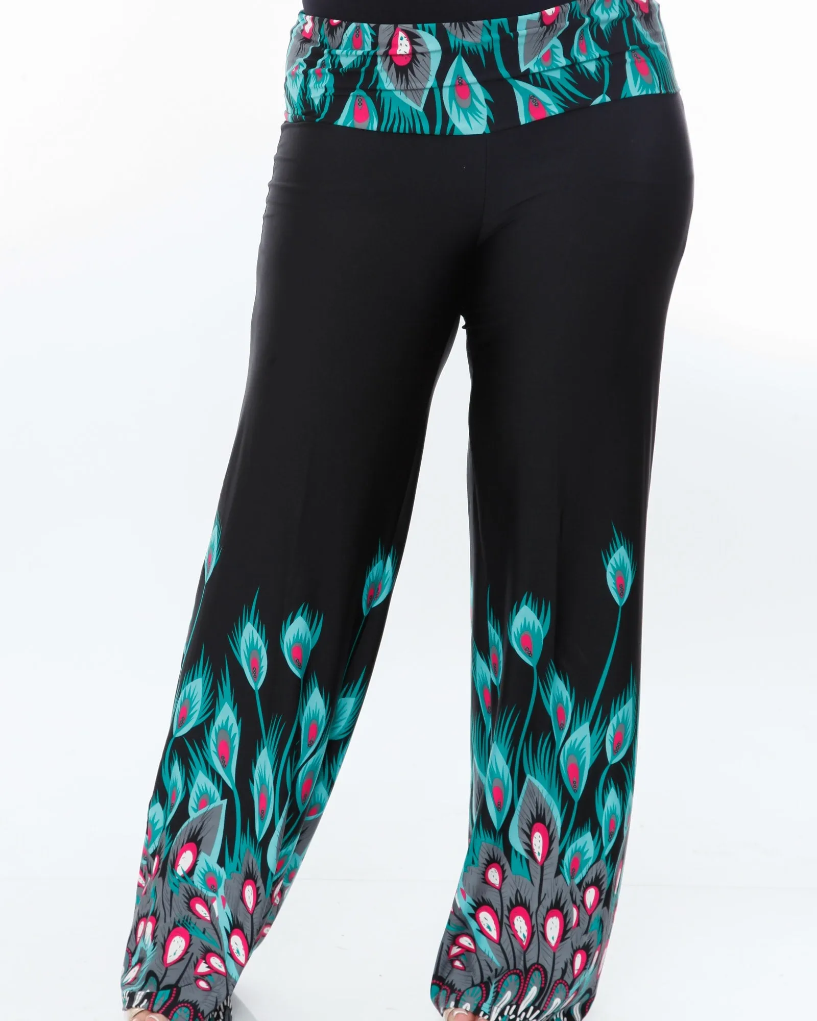 Peacock Print Palazzo Pants | Teal Peacock