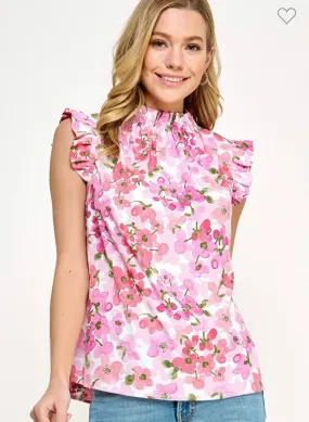 Pink Ruffle floral neck top