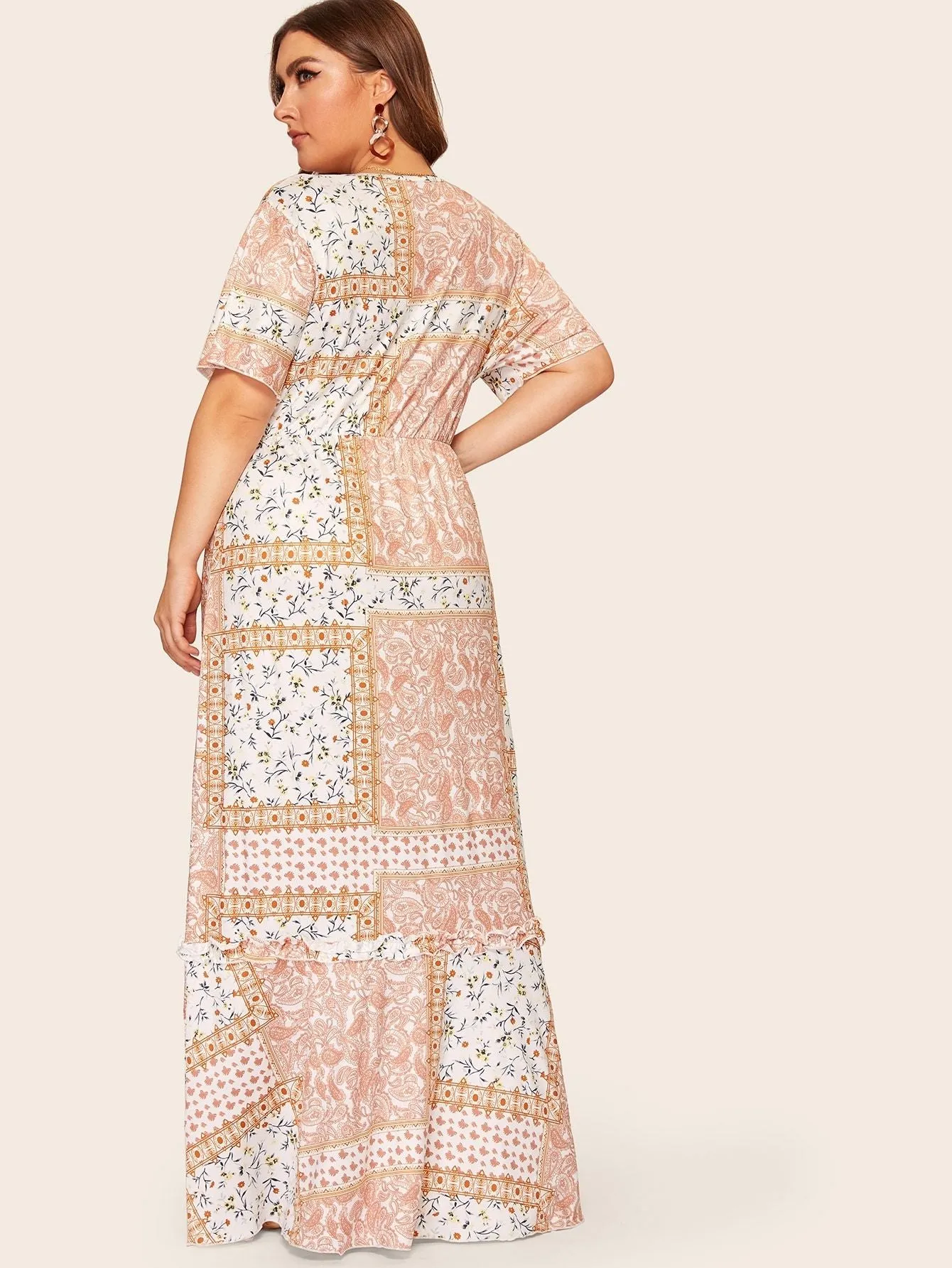 Plus Paisley Print Frill Split Surplice Dress