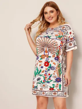 Plus Tribal Print T-shirt Dress