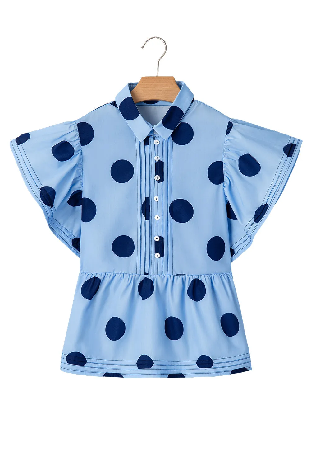 Polka Dot Ruffled Short Sleeve Blouse