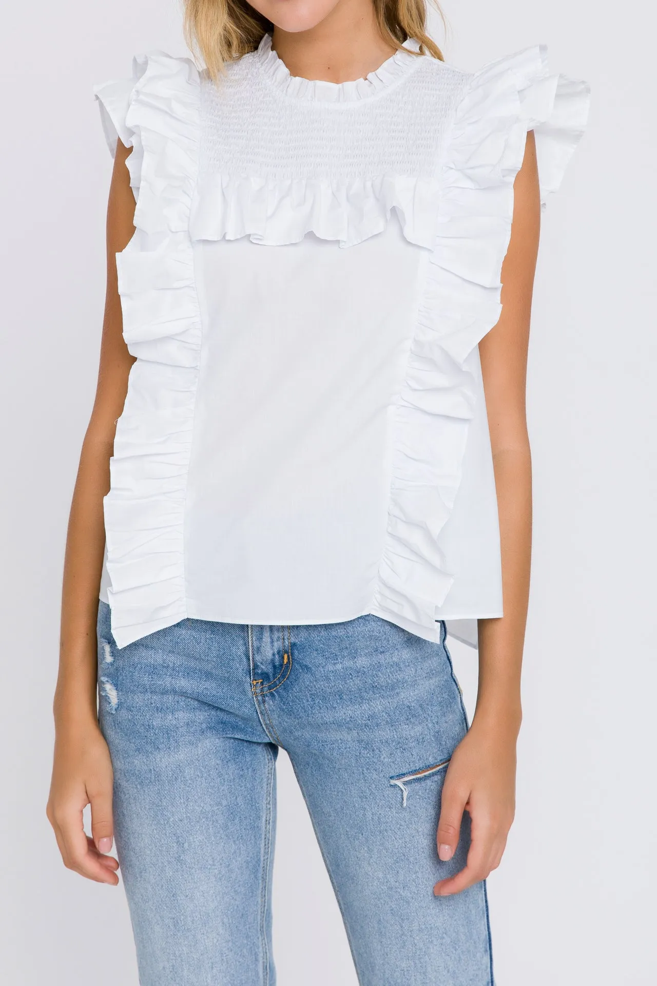 Poplin Smocked Ruffled Top