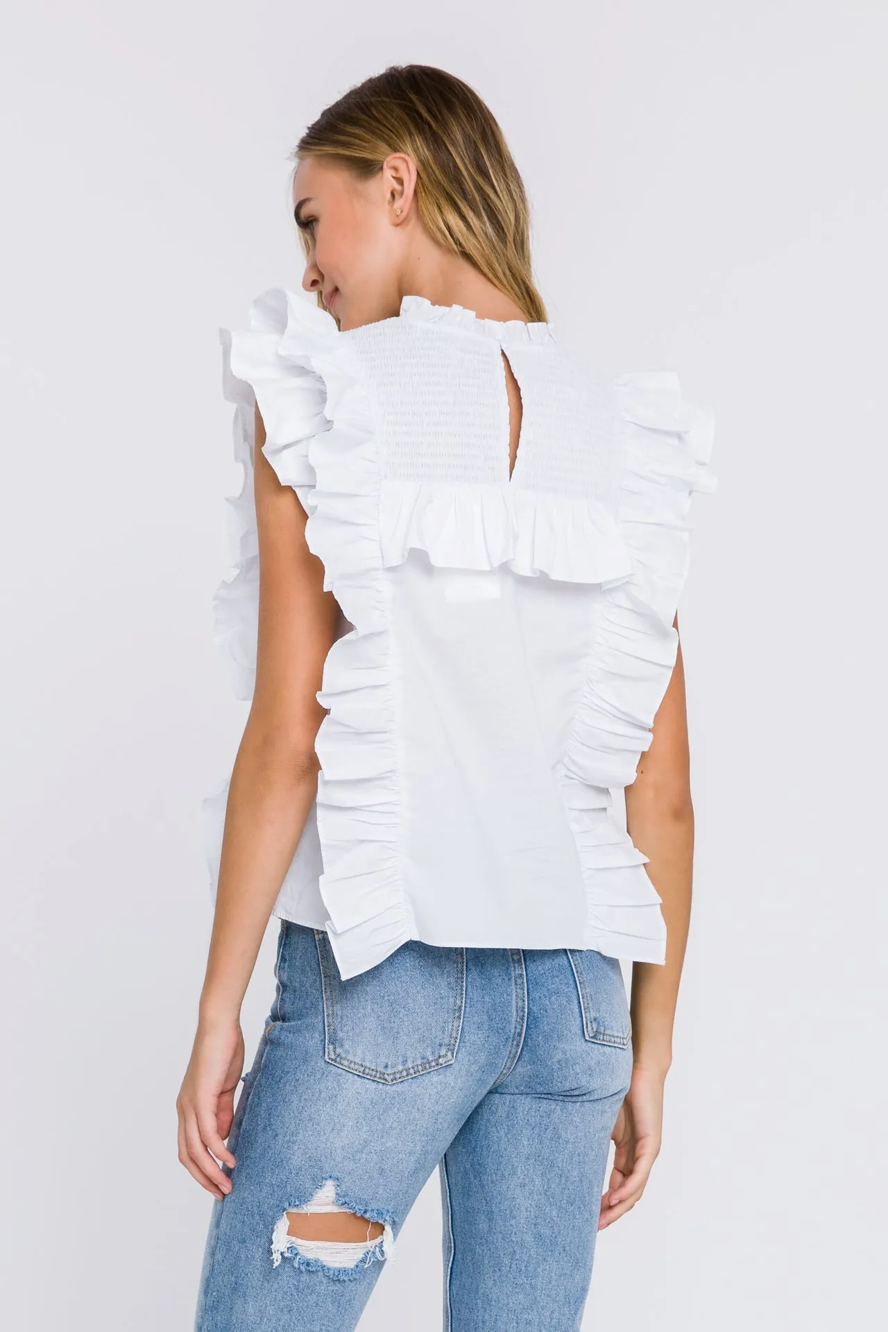 Poplin Smocked Ruffled Top