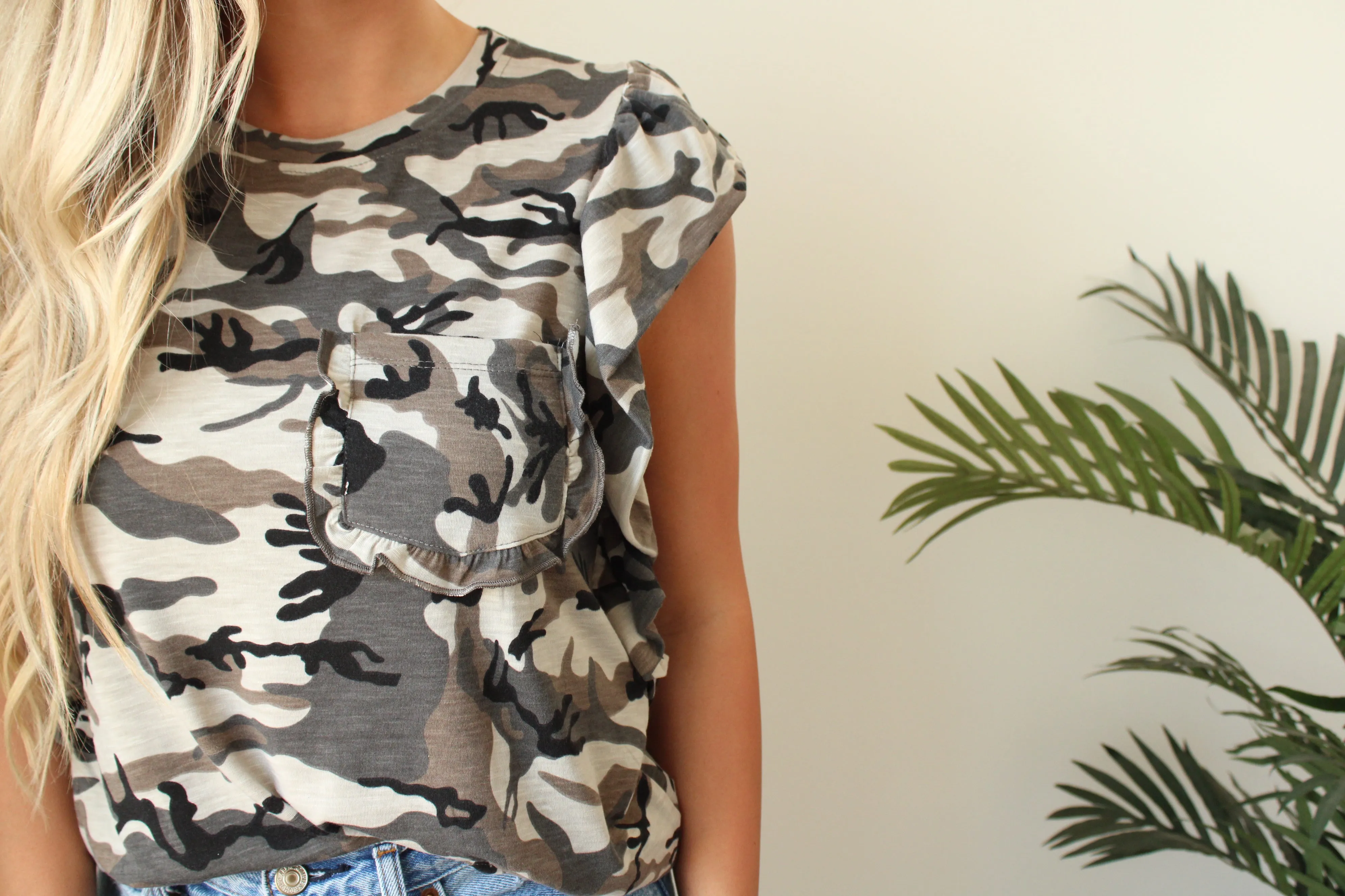 Printed Ruffle & Pocket Tops