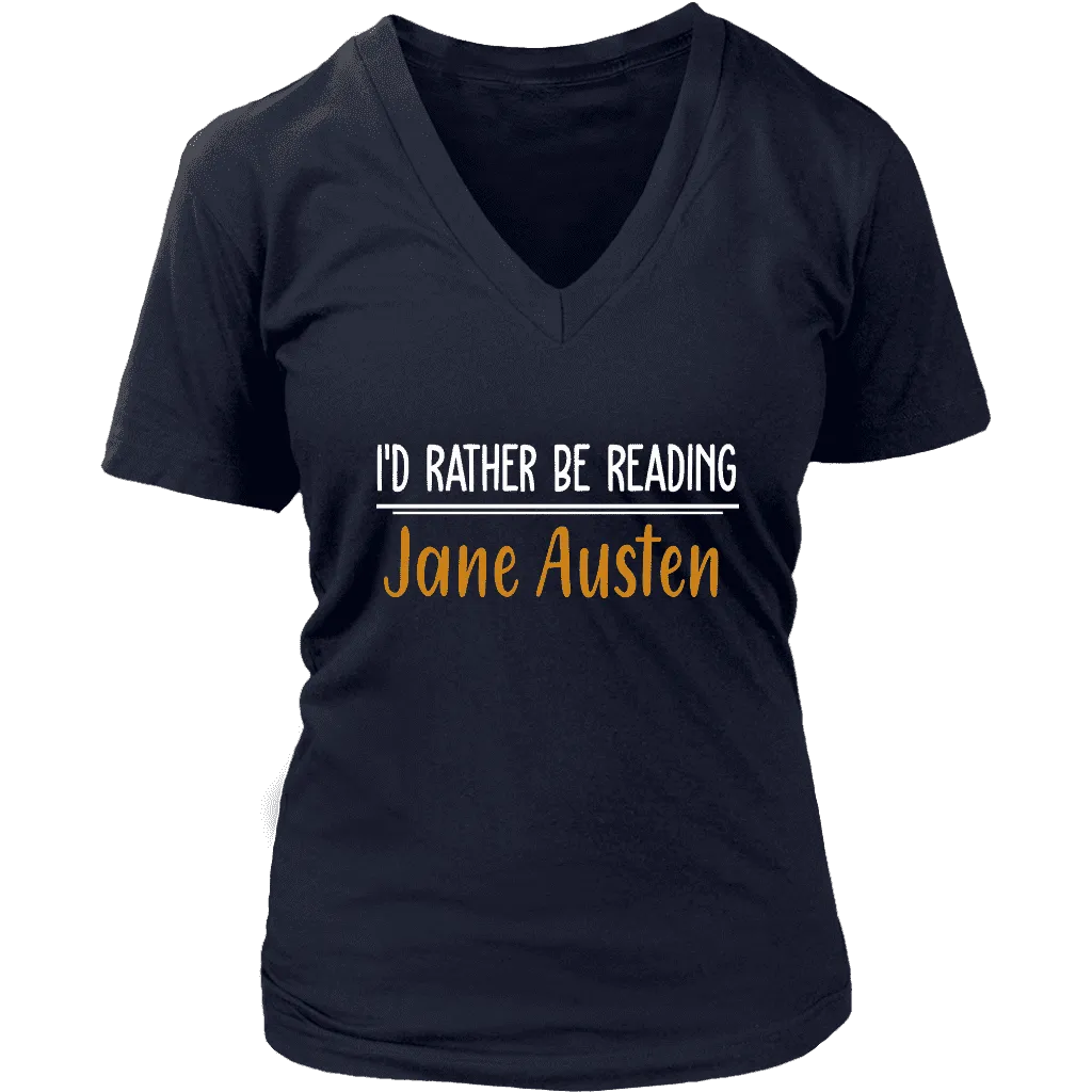 "I'd Rather Be reading JA" V-neck Tshirt