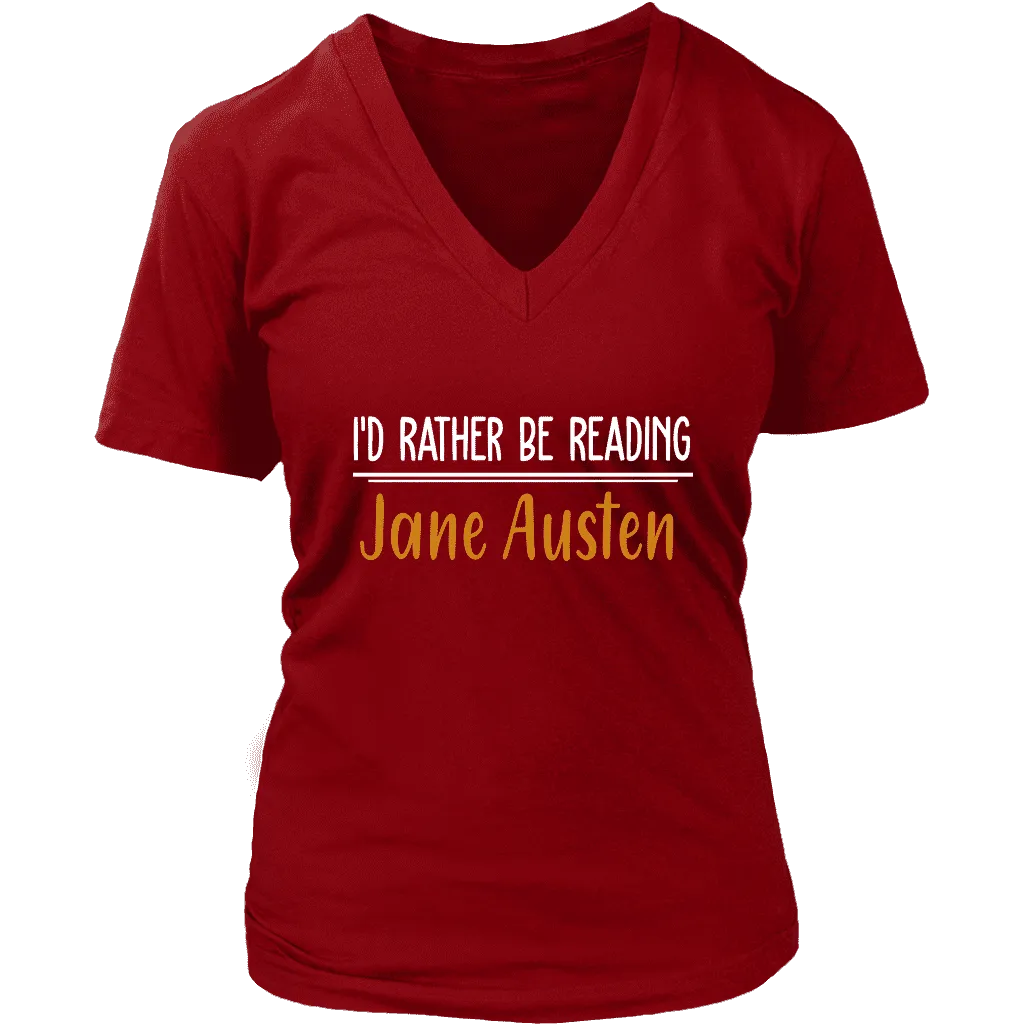 "I'd Rather Be reading JA" V-neck Tshirt