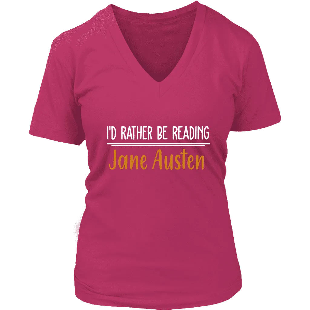 "I'd Rather Be reading JA" V-neck Tshirt