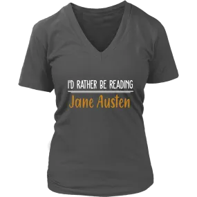 "I'd Rather Be reading JA" V-neck Tshirt