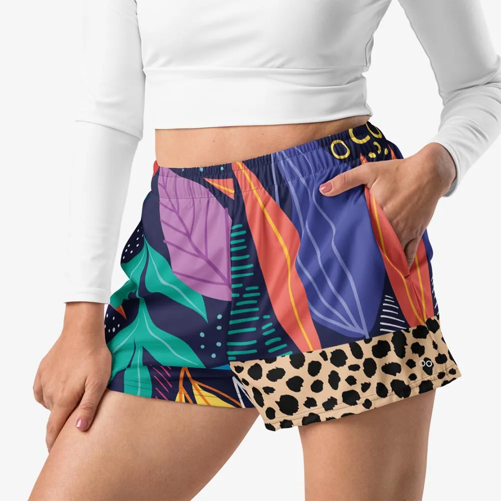 Recycled Breathy Shorts "Animal Leaves" Blue/Orange/Green