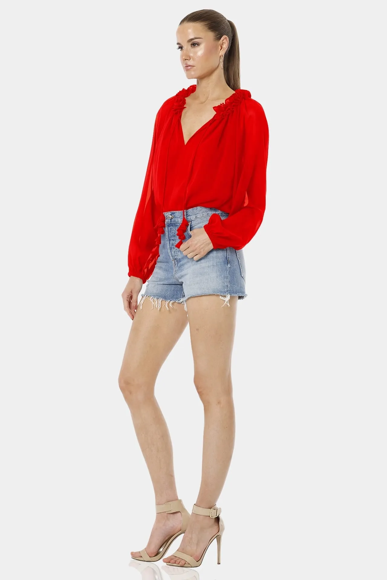 Red Lava Falls Deep Neckline Top