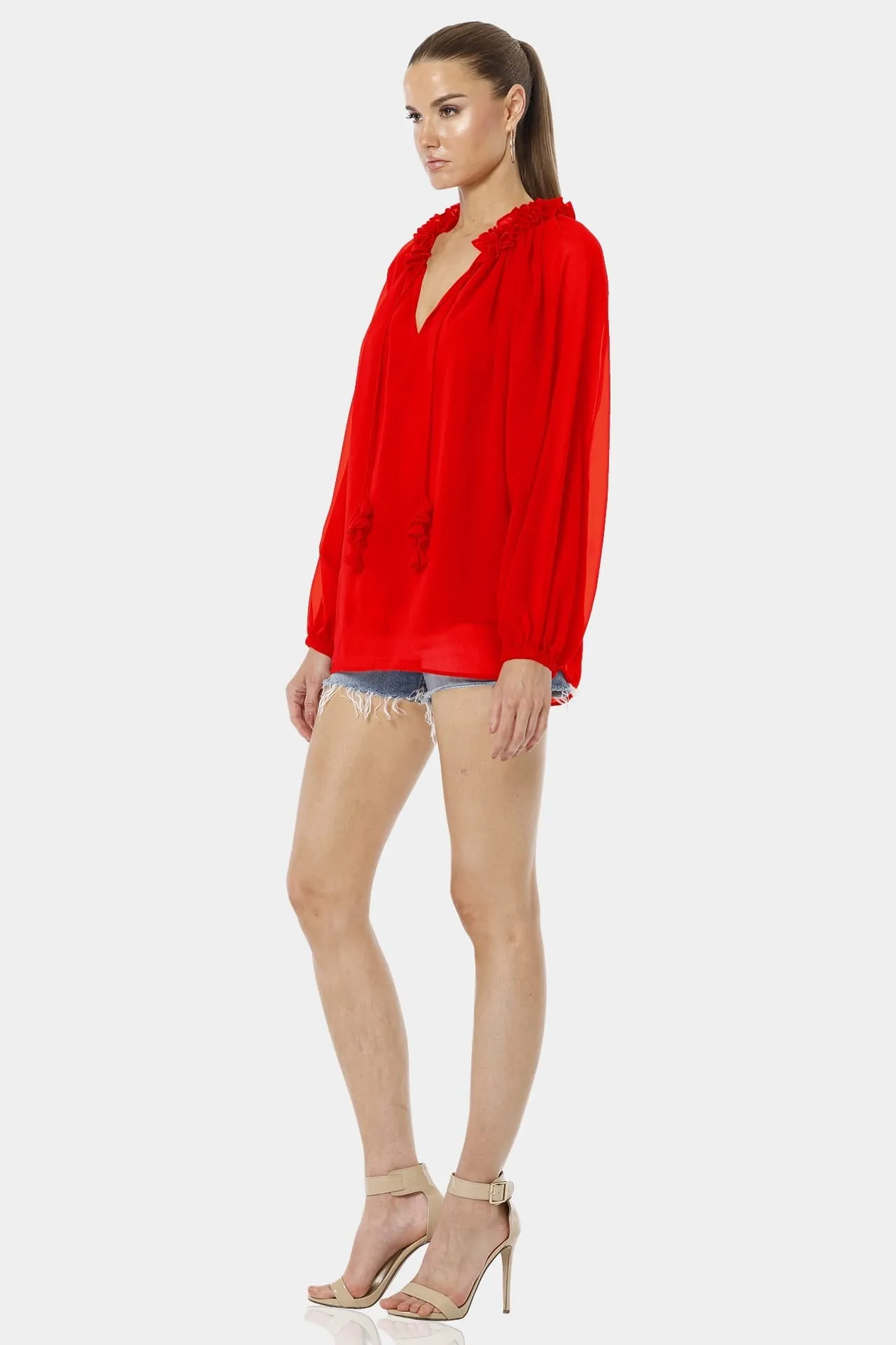 Red Lava Falls Deep Neckline Top