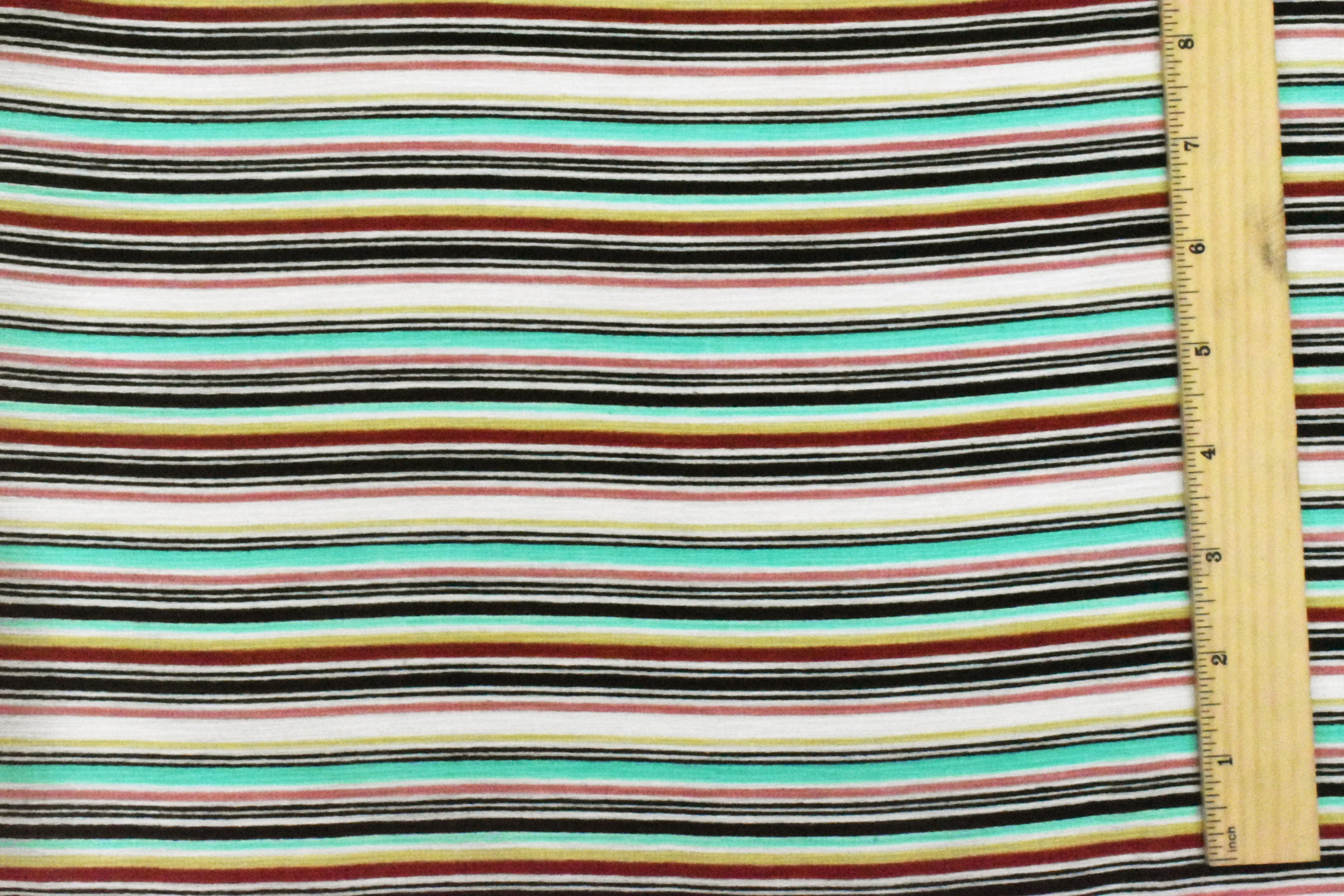 Red-Mint-Multi Stripe Printed Striated Texture Woven Fabric