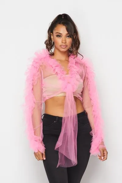 Ruffle Cardigan - Pink -