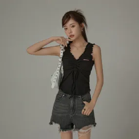 Ruffle Shirring Sleeveless Top