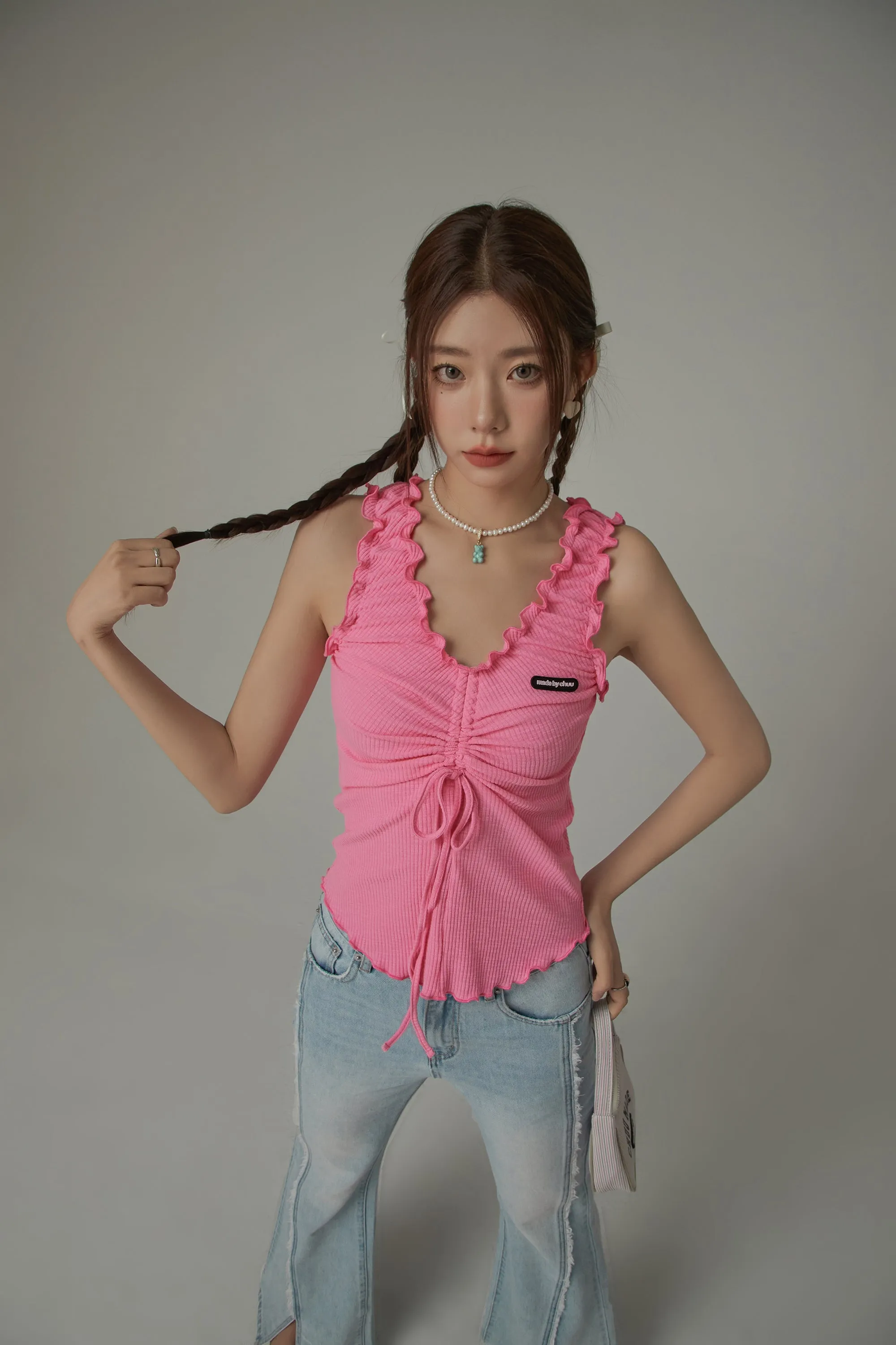 Ruffle Shirring Sleeveless Top