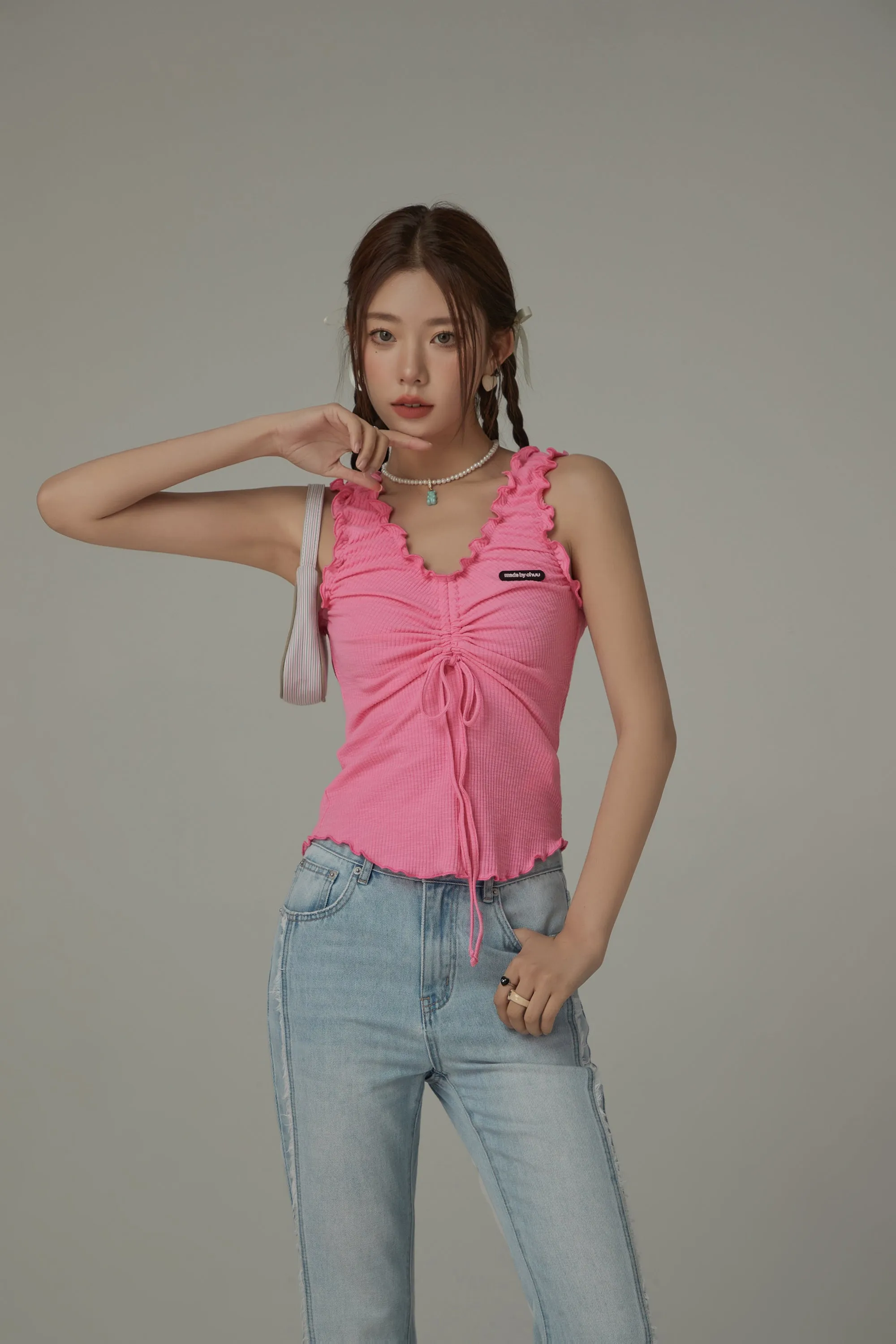 Ruffle Shirring Sleeveless Top