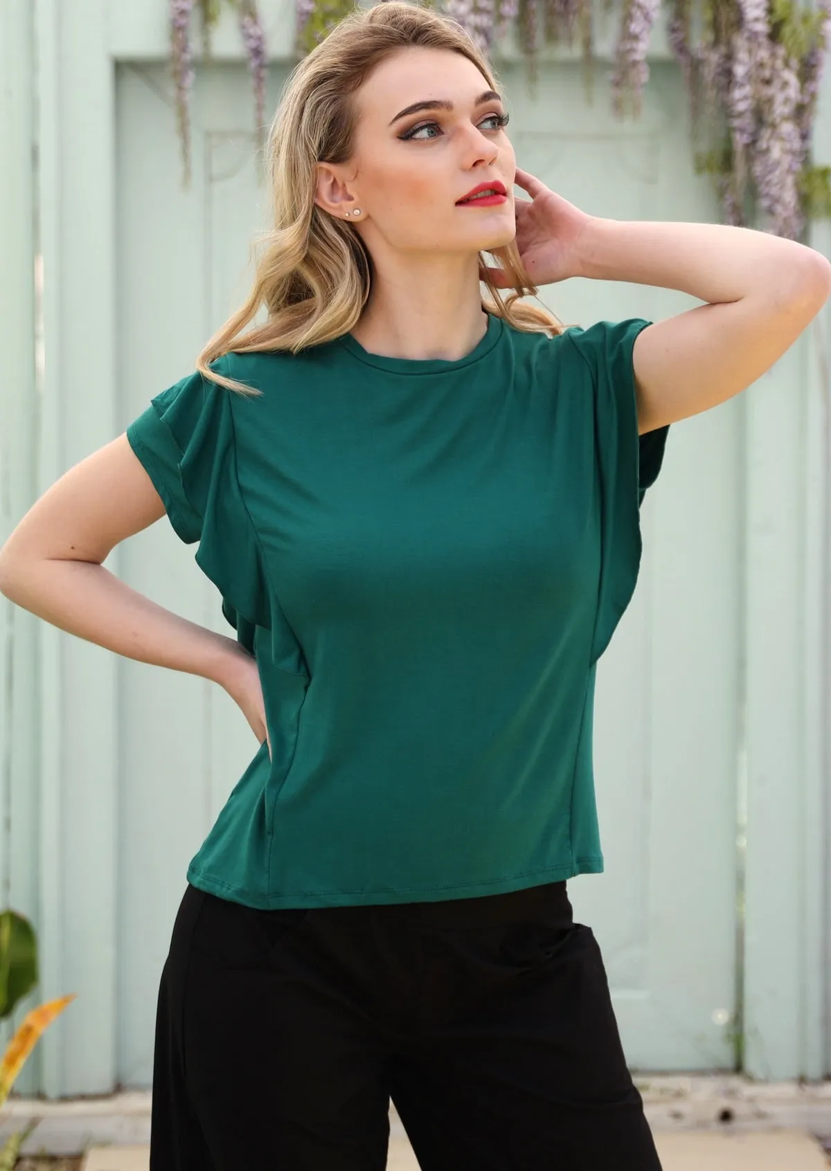 Ruffle Tee Jade Green