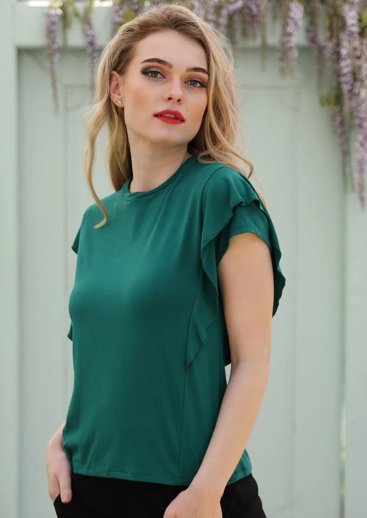 Ruffle Tee Jade Green