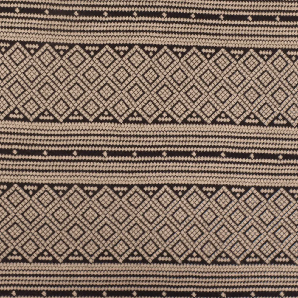 Sand Beige-Black Aztec Jacquard Stretch Polyester Double Knit Fabric