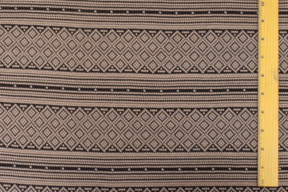 Sand Beige-Black Aztec Jacquard Stretch Polyester Double Knit Fabric