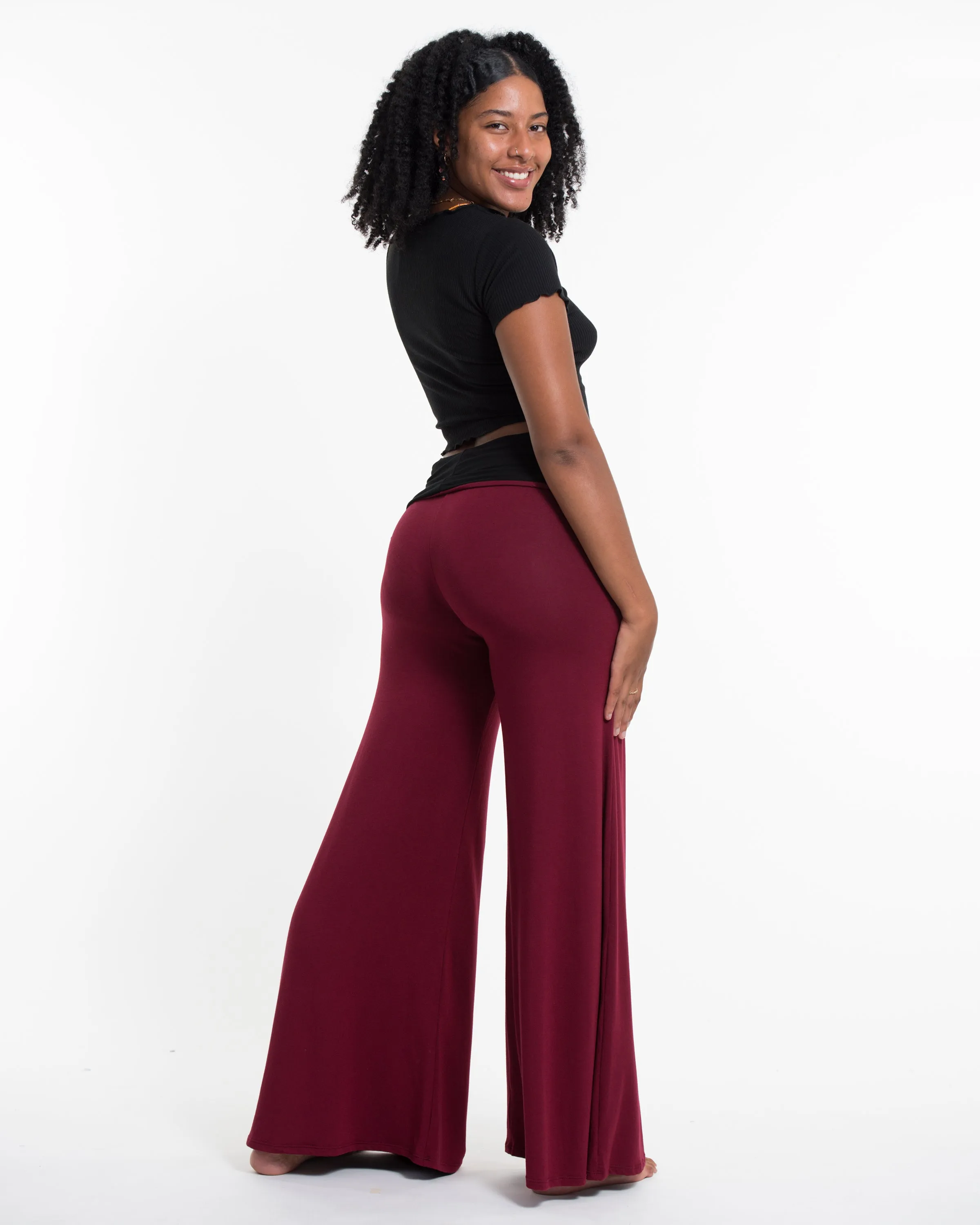 Solid Color Spandex Wide Leg Palazzo Pants in Red